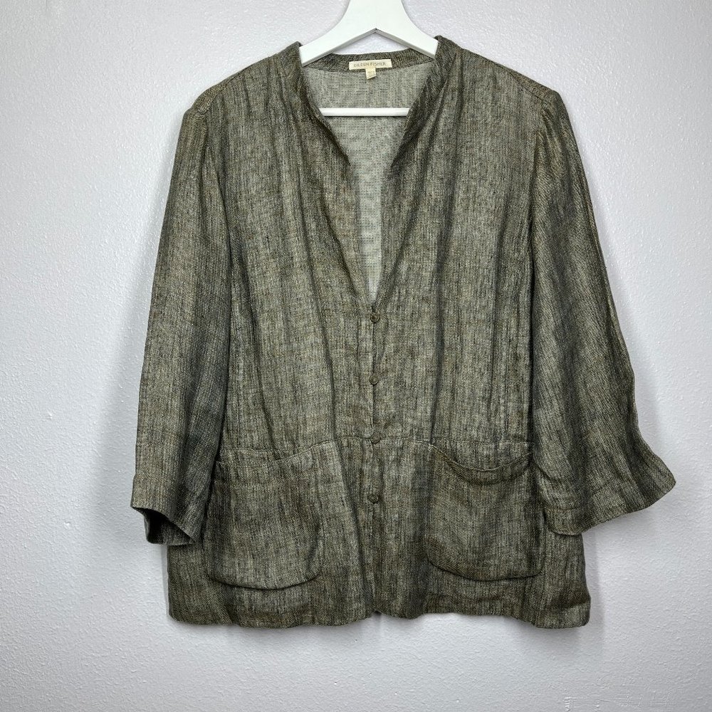 Eileen Fisher boxy linen kimono jacket M